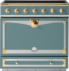 La Cornue - Cornufe Induction 90 Range - Ocean with SS & Polished Brass - Front_Zoom