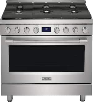Frigidaire - Professional 36 in. Wide 6 burners 4.4 Cu. Ft. Slide-In Gas True Convection Range with Self-cleaning - Stainless Steel