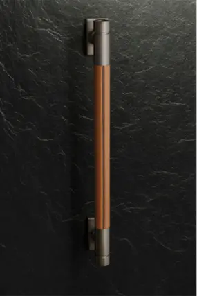 Front. Monogram - Long Statement Handle for 48" Monogram Pro Ranges - Titanium.