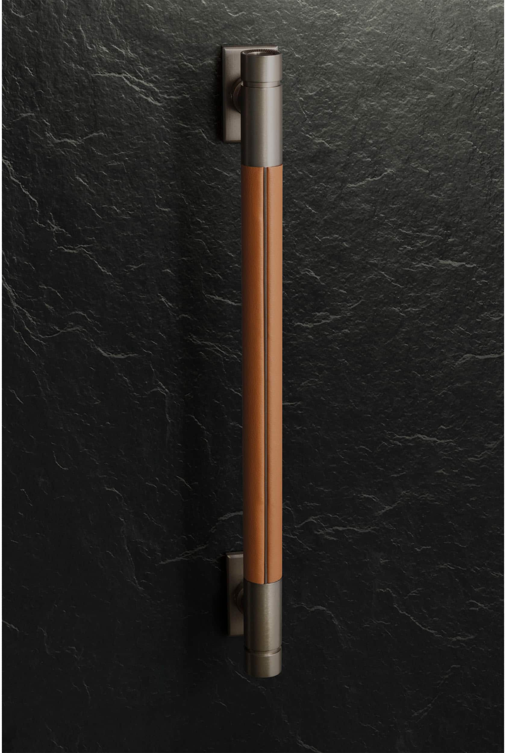 Front. Monogram - Short Statement Handle for 48" Monogram Pro Ranges - Titanium.