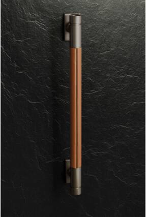 Front. Monogram - Short Statement Handle for 48" Monogram Pro Ranges - Titanium.