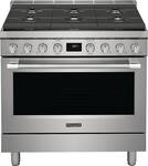 Frigidaire - Professional 36 in Wide 6 burners 4.4 Cu. Ft. Freestanding Oven Dual Fuel Fan Convection Range - Stainless Steel