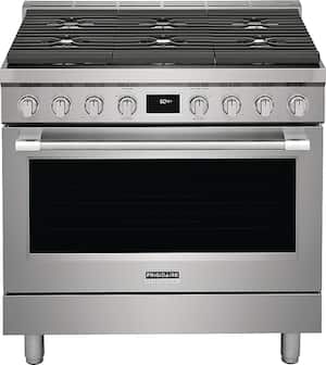 Frigidaire - Professional 36 in Wide 6 burners 4.4 Cu. Ft. Freestanding Oven Dual Fuel Fan Convection Range - Stainless Steel