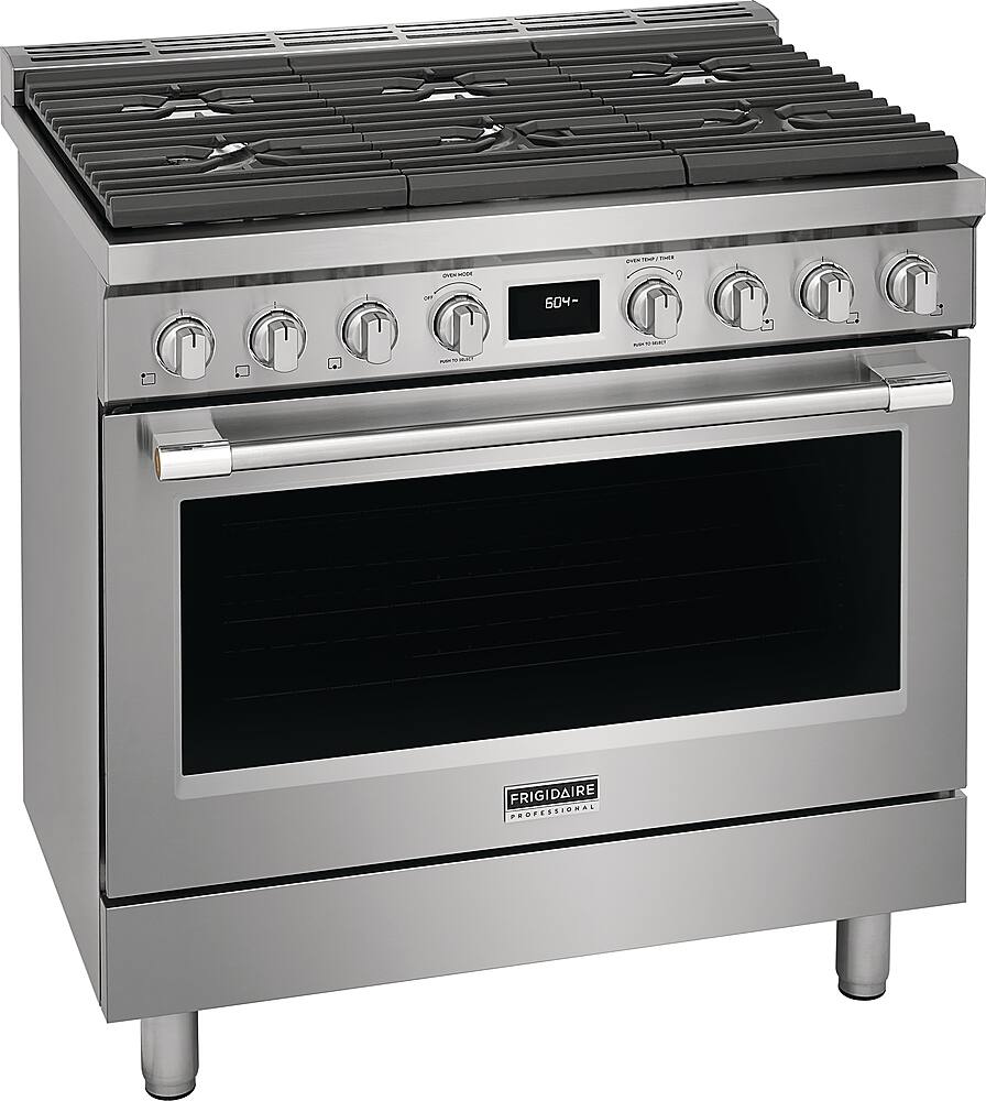 Left. Frigidaire - Professional 4.4 Cu. Ft. Freestanding Oven Dual-Fuel Fan Convection Range - Stainless Steel.