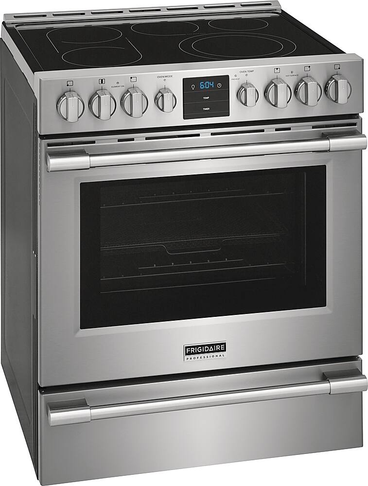 Left. Frigidaire - Professional 5.4 Cu. Ft. Freestanding Oven Electric True Convection Range - Smudge-Proof Stainless Steel.