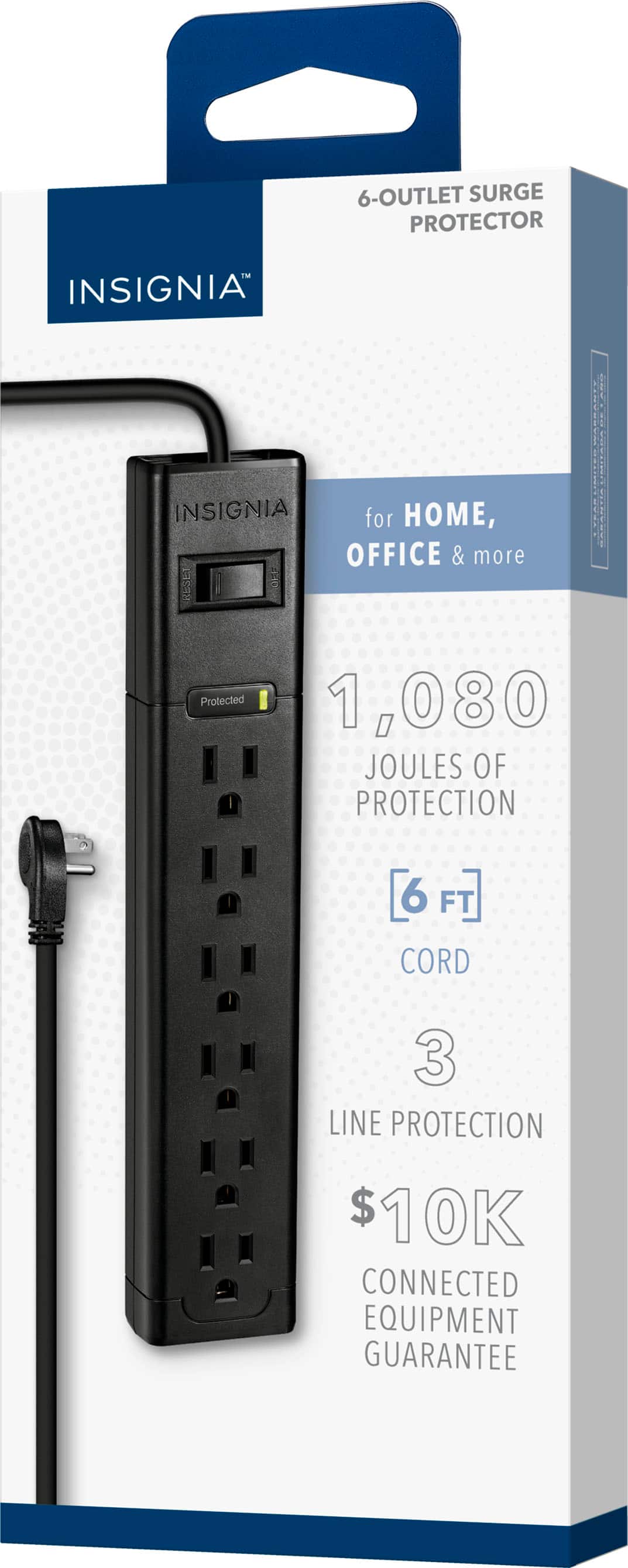 Alt View 20. Insignia™ - 6-Outlet 1,080 Joules Surge Protector - Black.