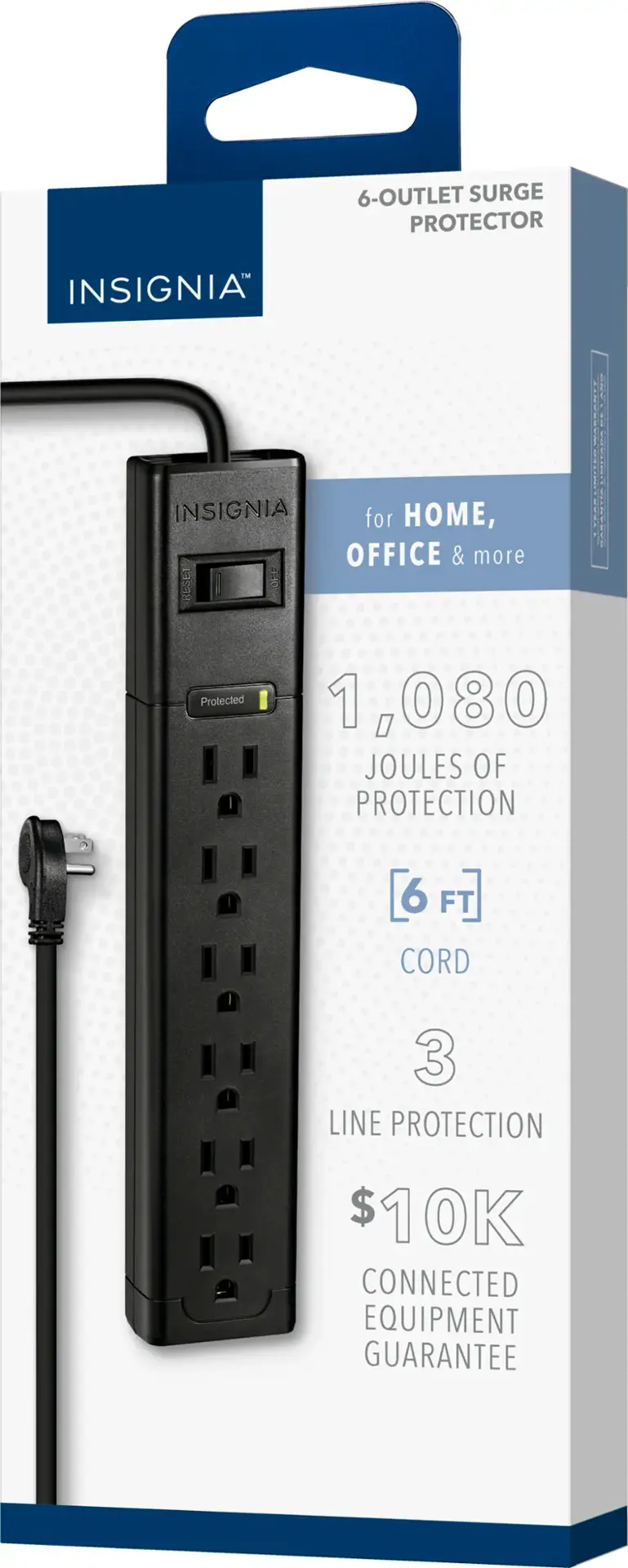 Alt View 20. Insignia™ - 6-Outlet 1,080 Joules Surge Protector - Black.