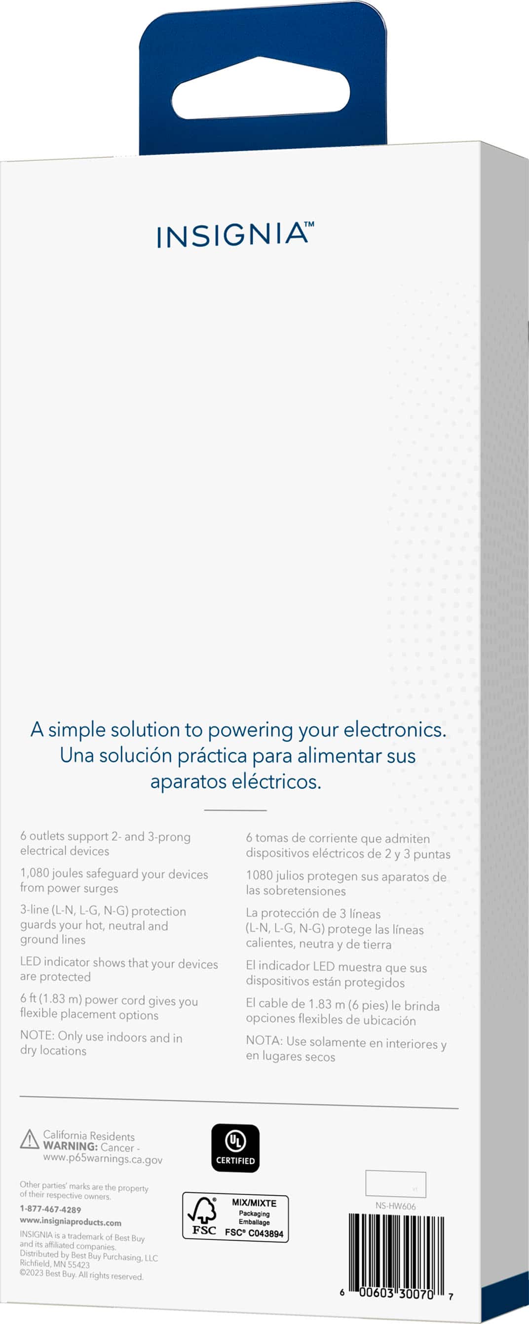 Alt View 21. Insignia™ - 6-Outlet 1,080 Joules Surge Protector - Black.