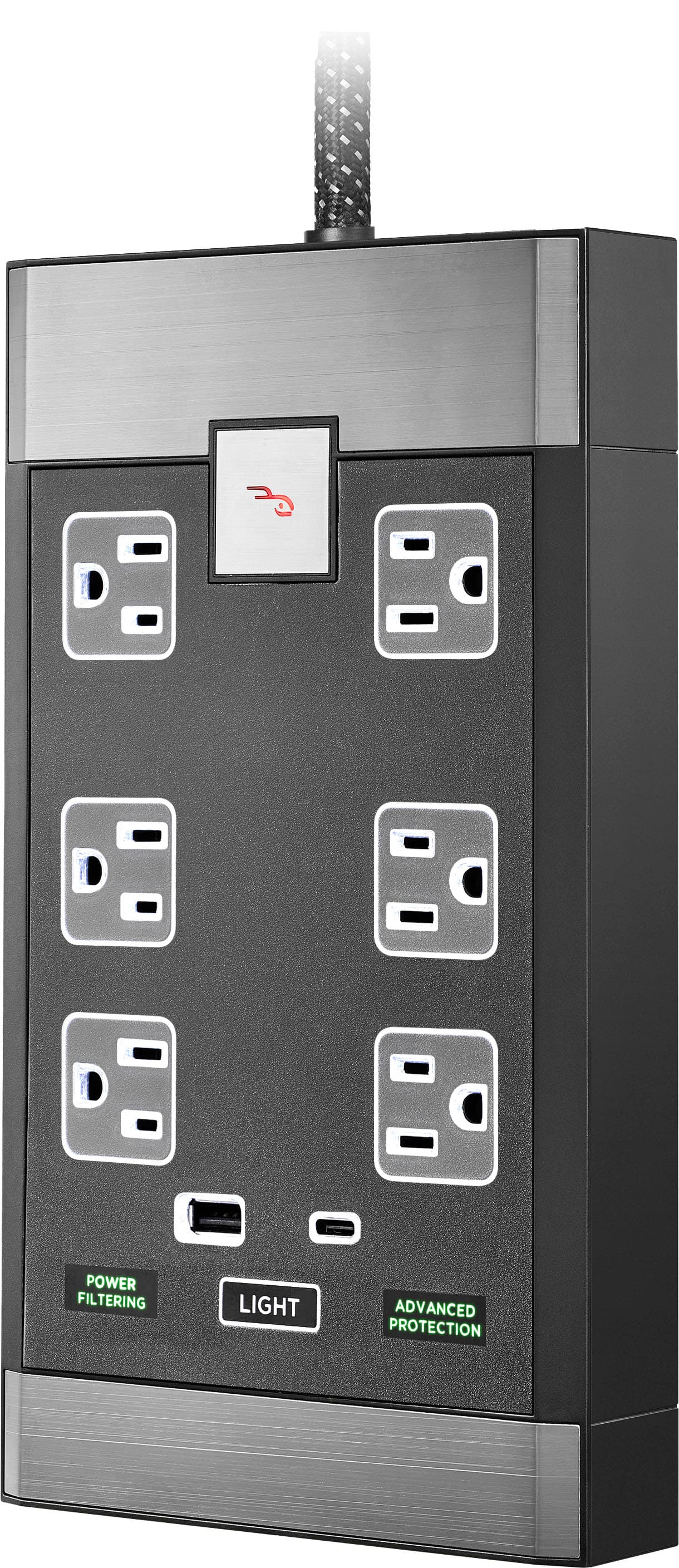 Alt View 1. Rocketfish™ - 6-Outlet Strip Premium/1-USB-C/1-USB 2,880 Joules Surge Protector - Black.