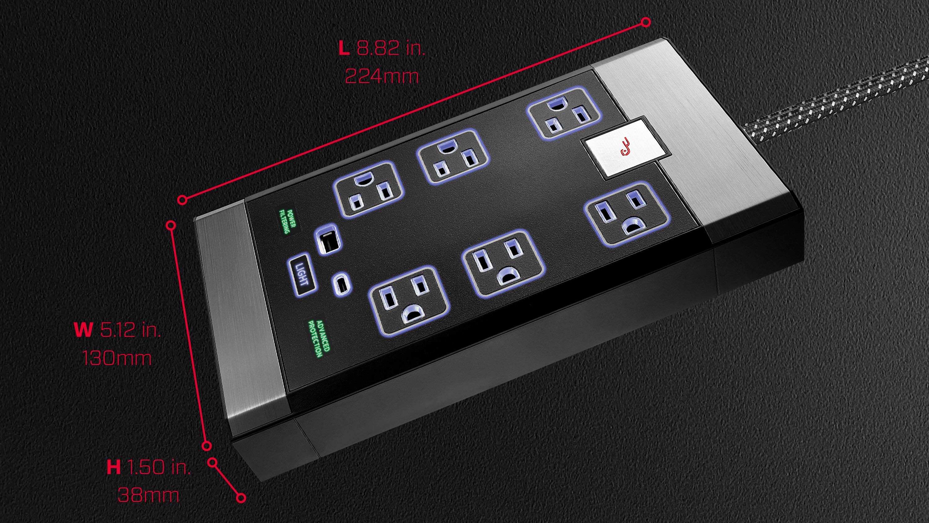 Alt View 17. Rocketfish™ - 6-Outlet Strip Premium/1-USB-C/1-USB 2,880 Joules Surge Protector - Black.