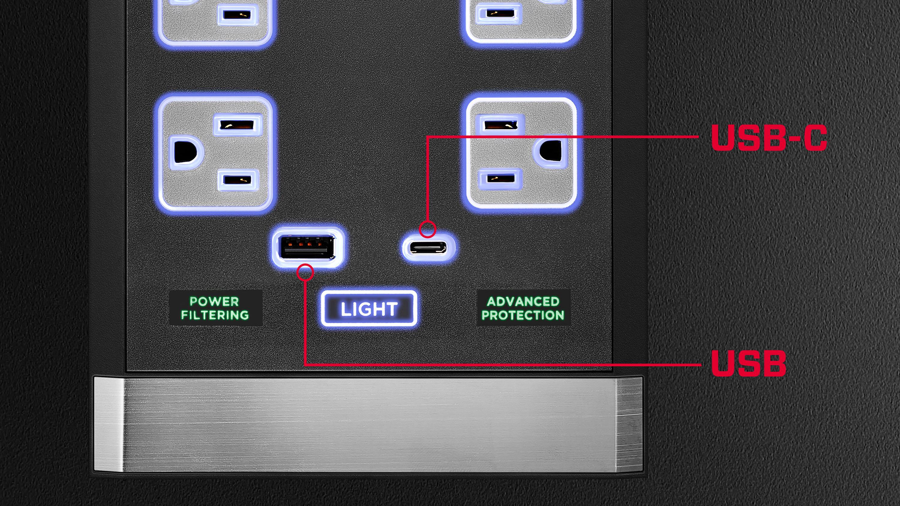 Alt View 16. Rocketfish™ - 6-Outlet Strip Premium/1-USB-C/1-USB 2,880 Joules Surge Protector - Black.