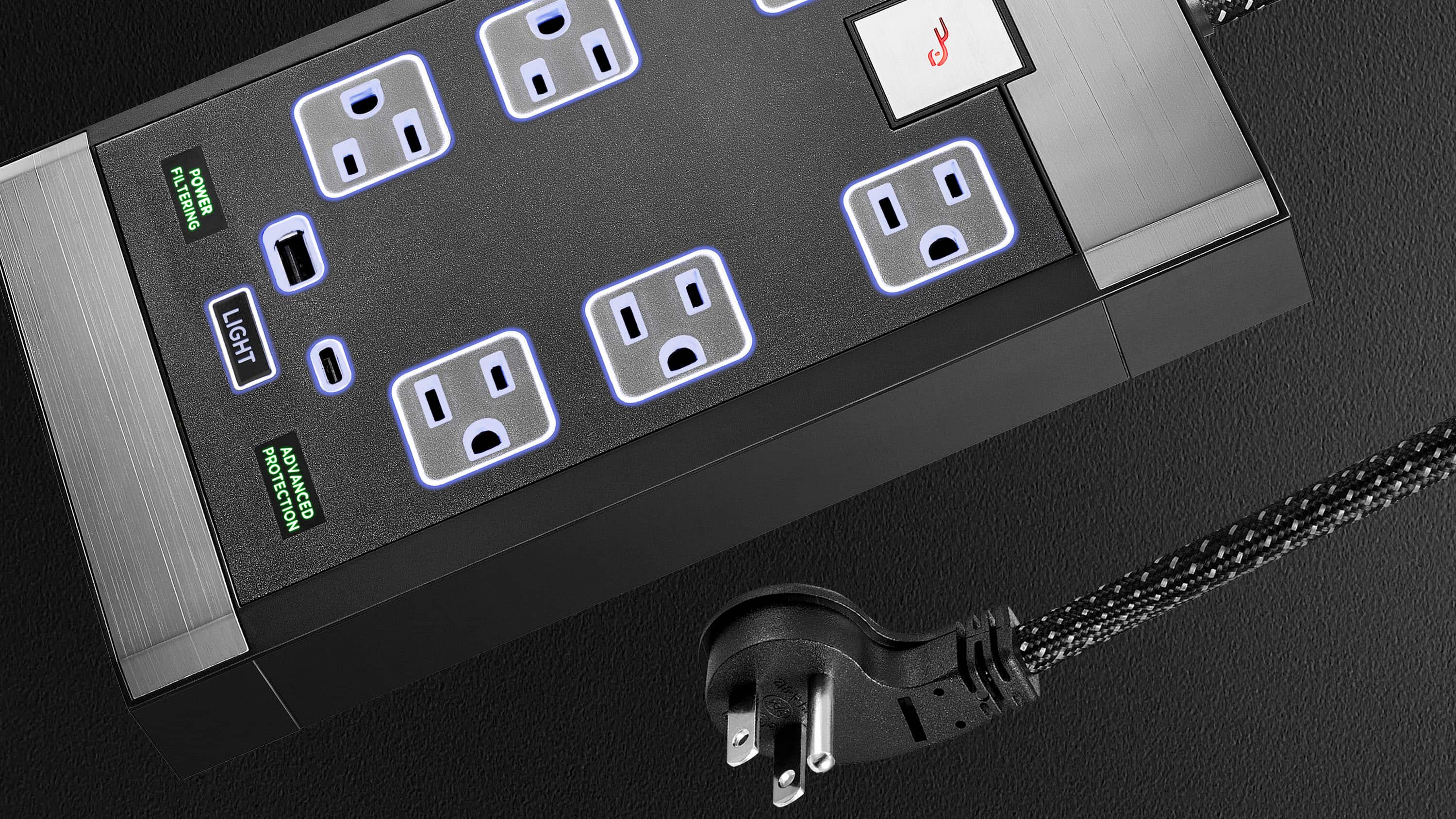 Alt View 13. Rocketfish™ - 6-Outlet Strip Premium/1-USB-C/1-USB 2,880 Joules Surge Protector - Black.