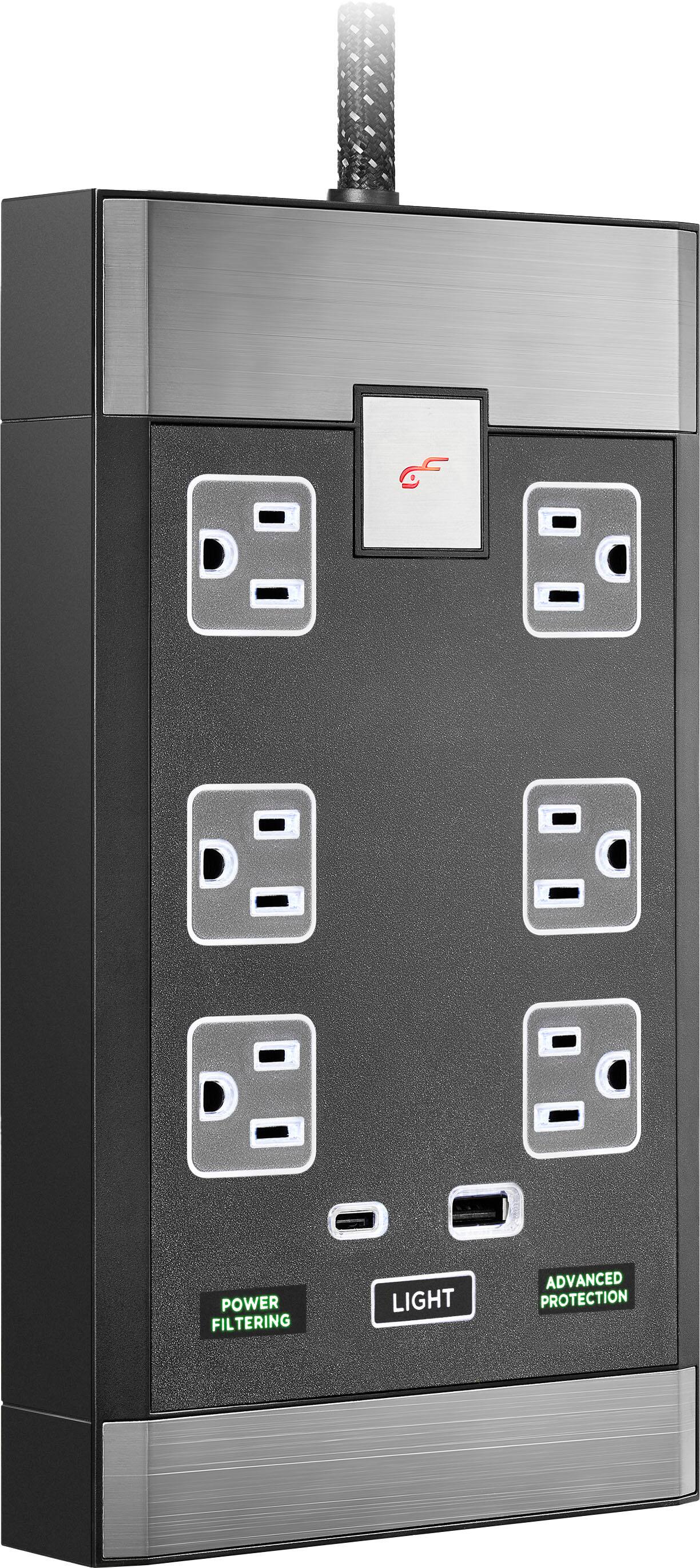 Alt View 19. Rocketfish™ - 6-Outlet Strip Premium/1-USB-C/1-USB 2,880 Joules Surge Protector - Black.