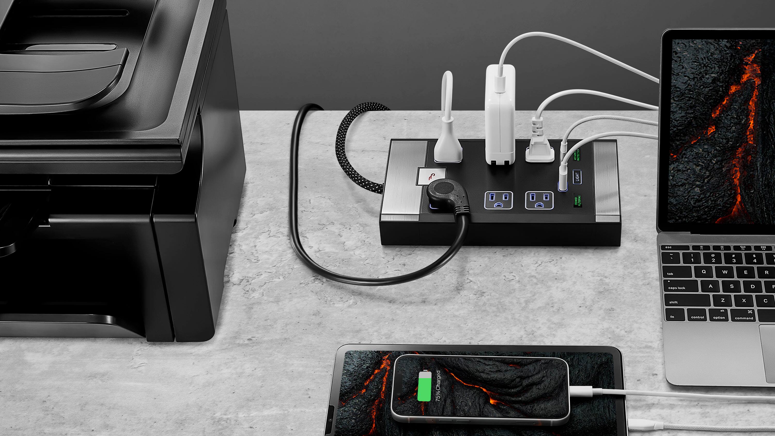 Alt View 12. Rocketfish™ - 6-Outlet Strip Premium/1-USB-C/1-USB 2,880 Joules Surge Protector - Black.
