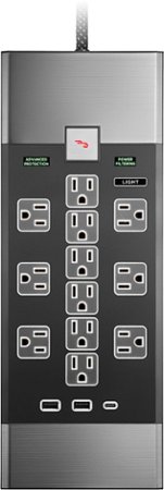 Rocketfish™ - 12-Outlet 5,280 Joules Surge Protector with USB and USB-C - Black