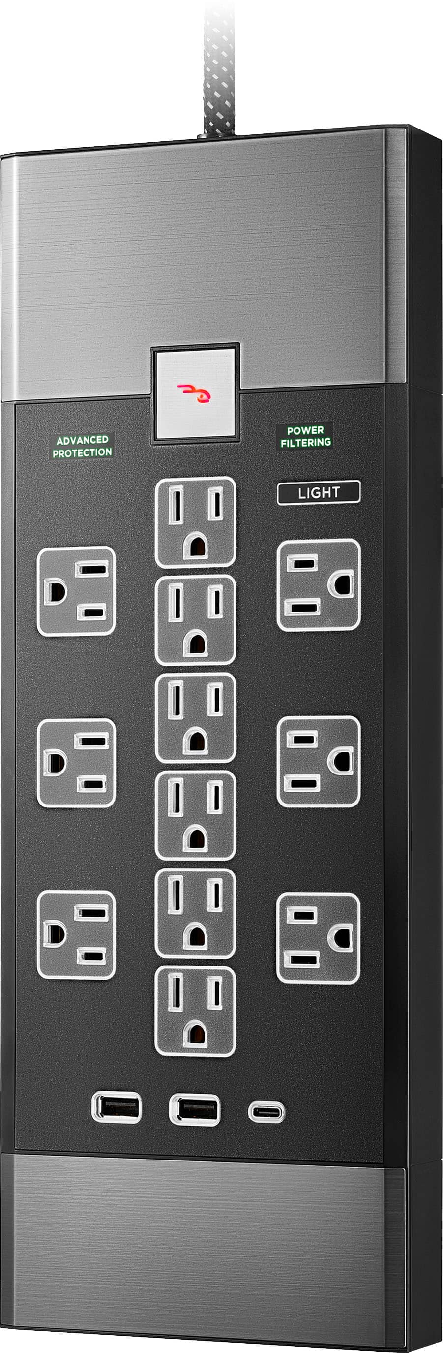 Alt View 1. Rocketfish™ - 12-Outlet 5,280 Joules Surge Protector with USB and USB-C - Black.