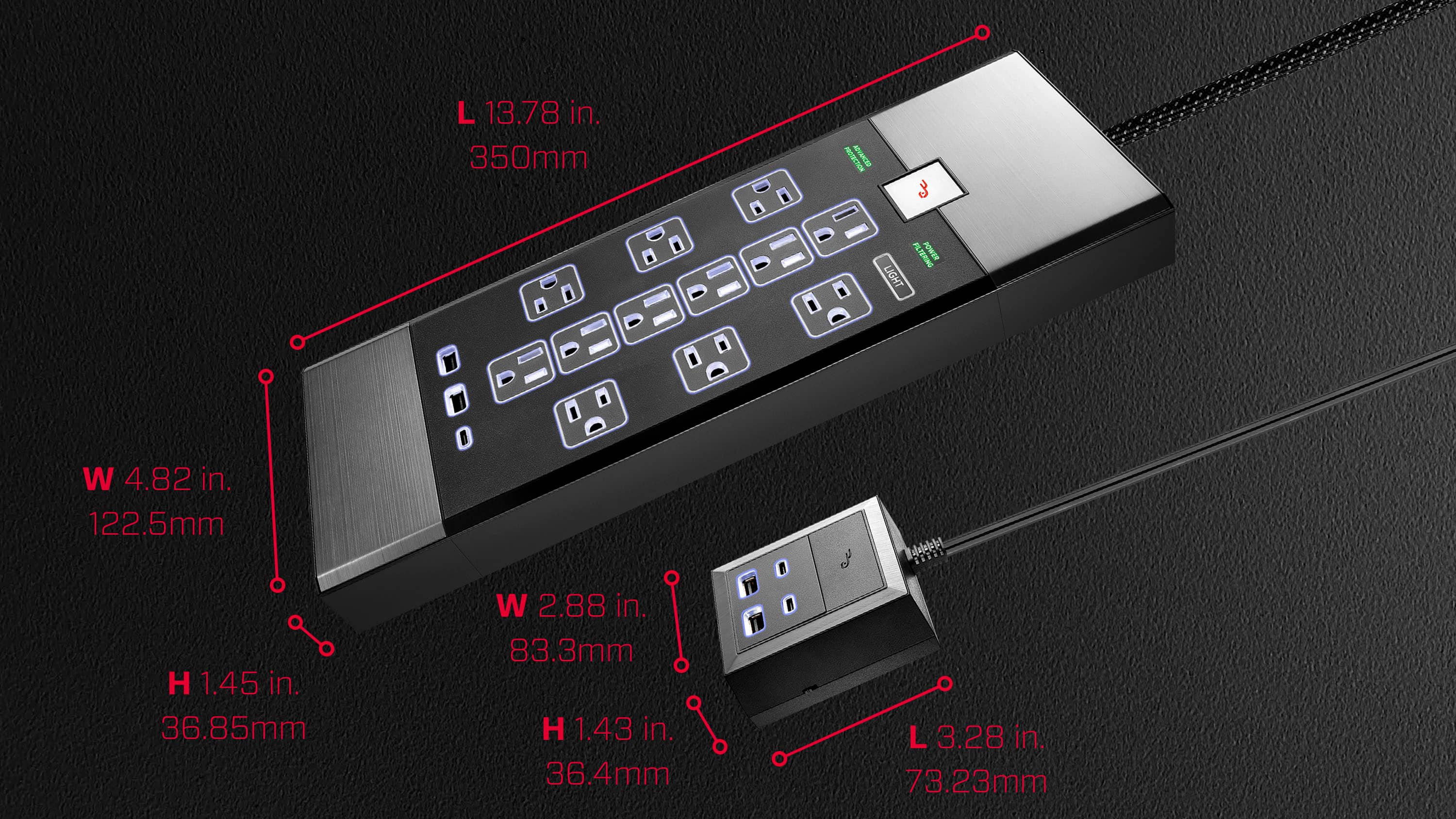 Alt View 16. Rocketfish™ - 12-Outlet 5,280 Joules Surge Protector with USB and USB-C - Black.