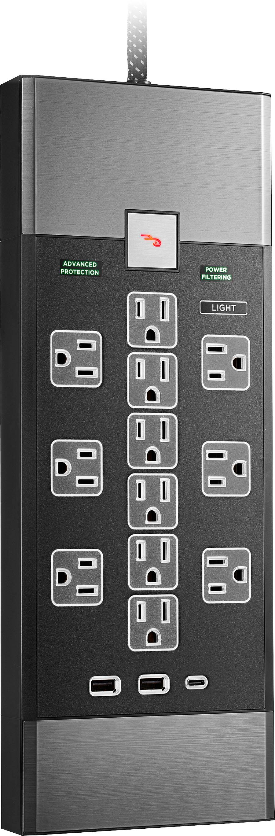 Alt View 19. Rocketfish™ - 12-Outlet 5,280 Joules Surge Protector with USB and USB-C - Black.