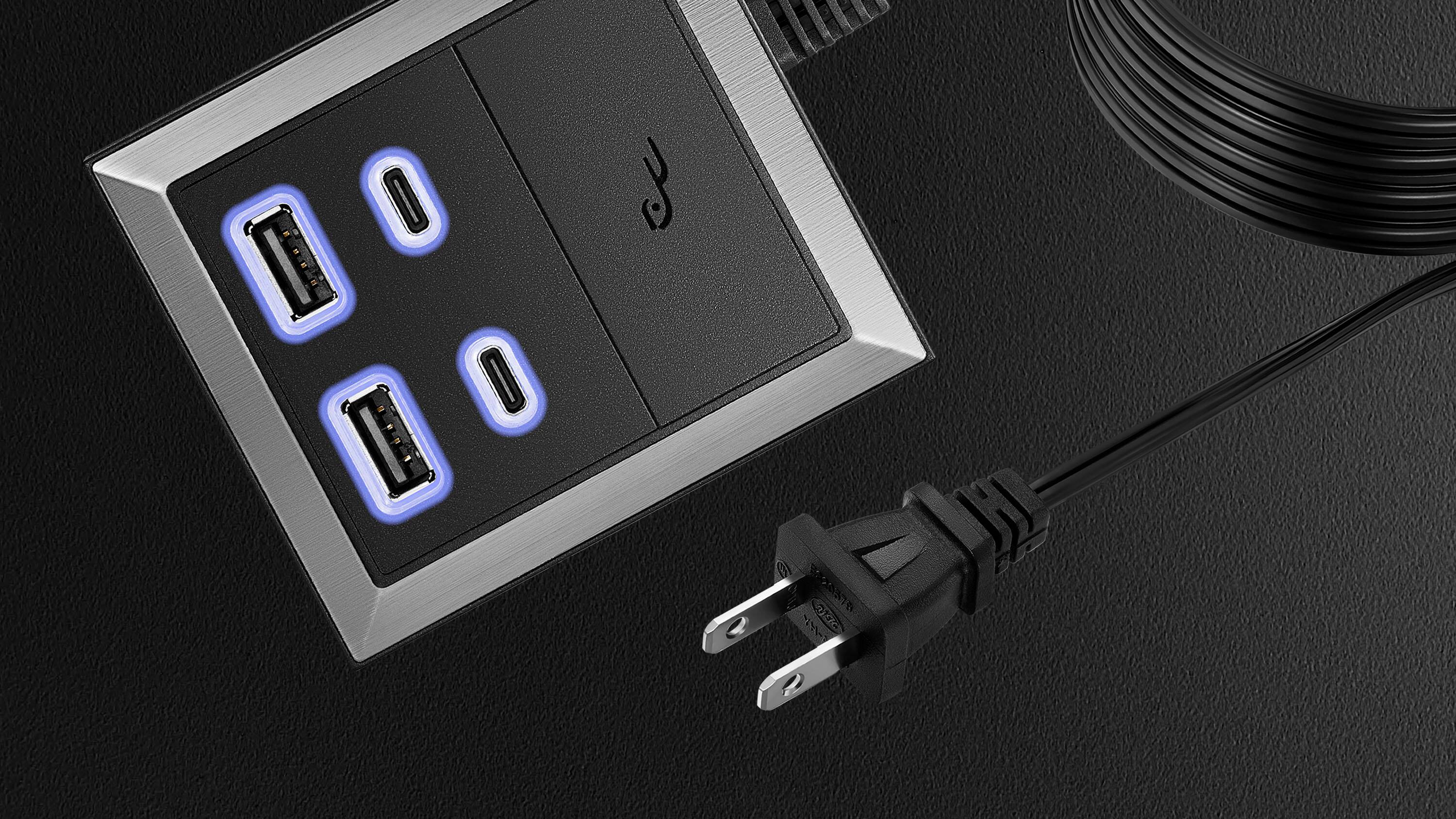 Alt View 14. Rocketfish™ - 12-Outlet 5,280 Joules Surge Protector with USB and USB-C - Black.