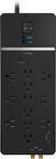 Front. Rocketfish™ - 12-Outlet Strip/1-USB-C/1-USB 4,680 Joules Surge Protector - Black.