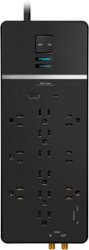 Rocketfish™ - 12-Outlet/1-USB-C/1-USB 4,680 Joules Surge Protector - Black - Front_Zoom
