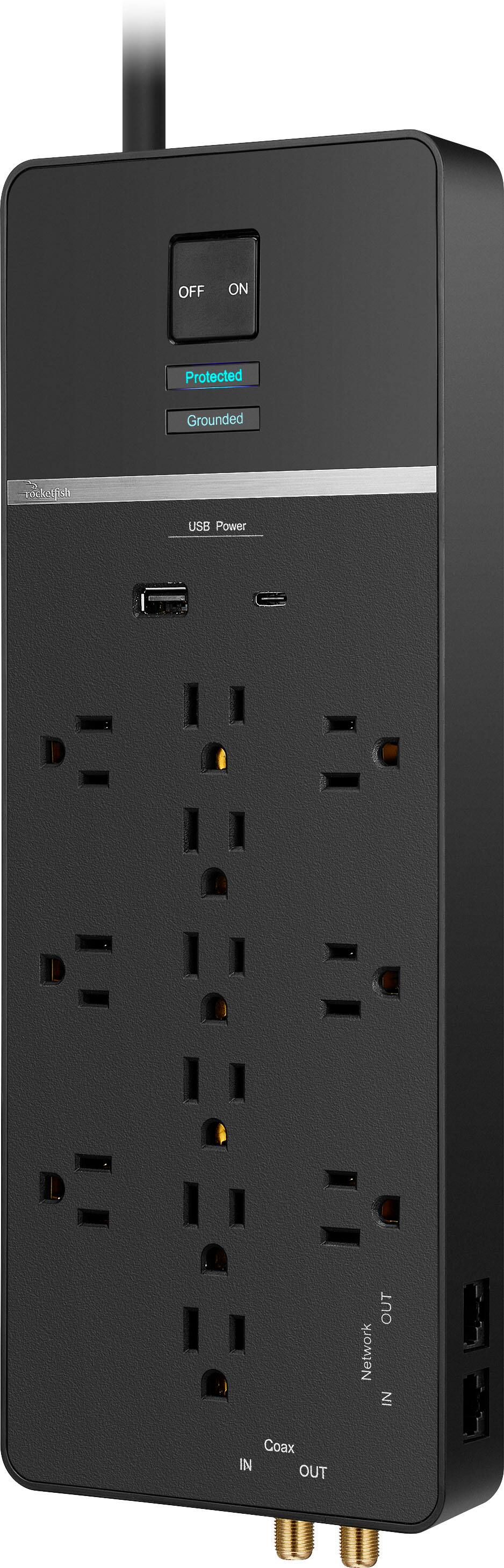 Alt View 1. Rocketfish™ - 12-Outlet Strip/1-USB-C/1-USB 4,680 Joules Surge Protector - Black.
