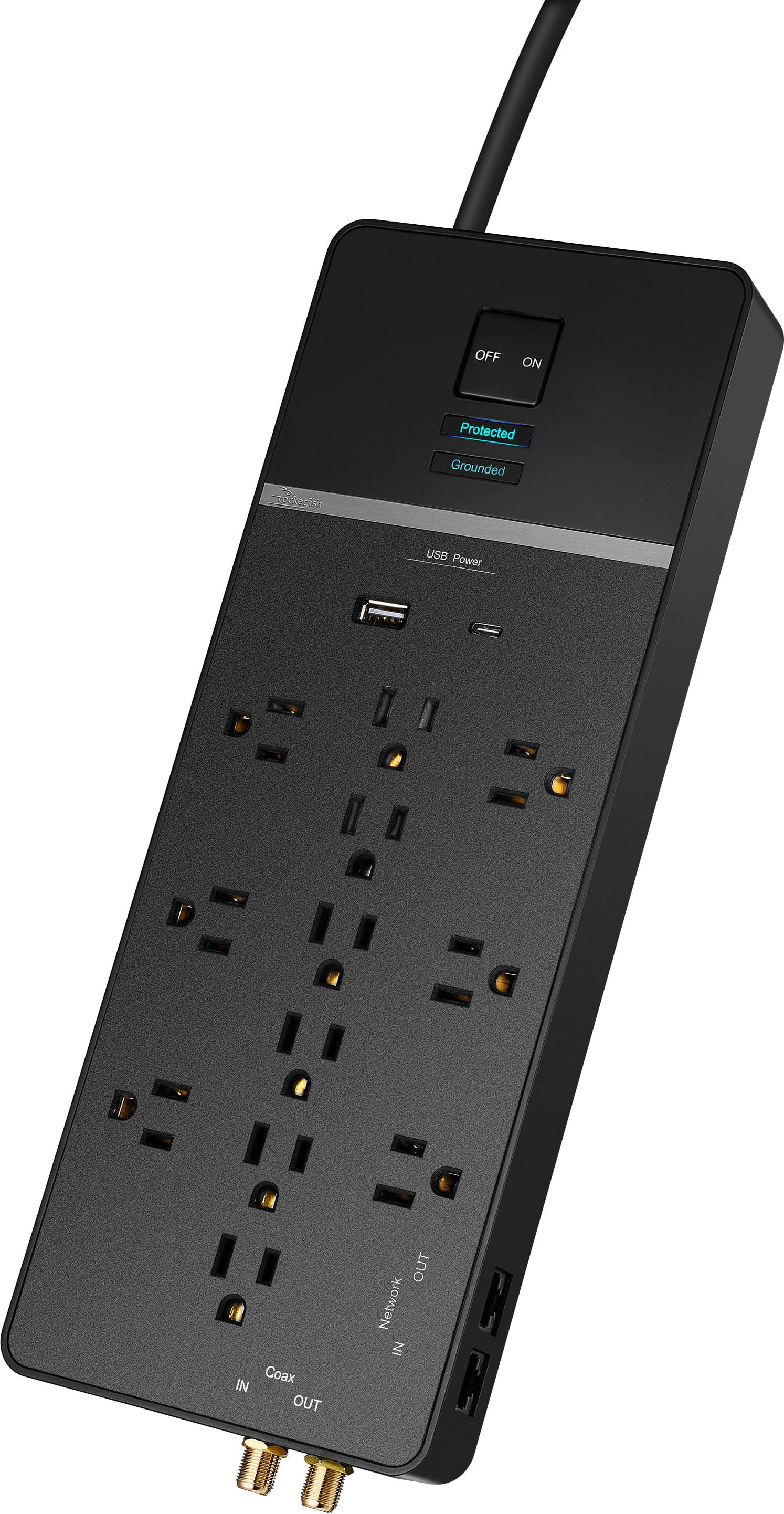 Alt View 21. Rocketfish™ - 12-Outlet Strip/1-USB-C/1-USB 4,680 Joules Surge Protector - Black.
