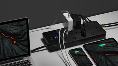 Rocketfish™ 12-Outlet Strip/1-USB-C/1-USB 4,680 Joules Surge Protector Black RF-HTS2223 - Best Buy