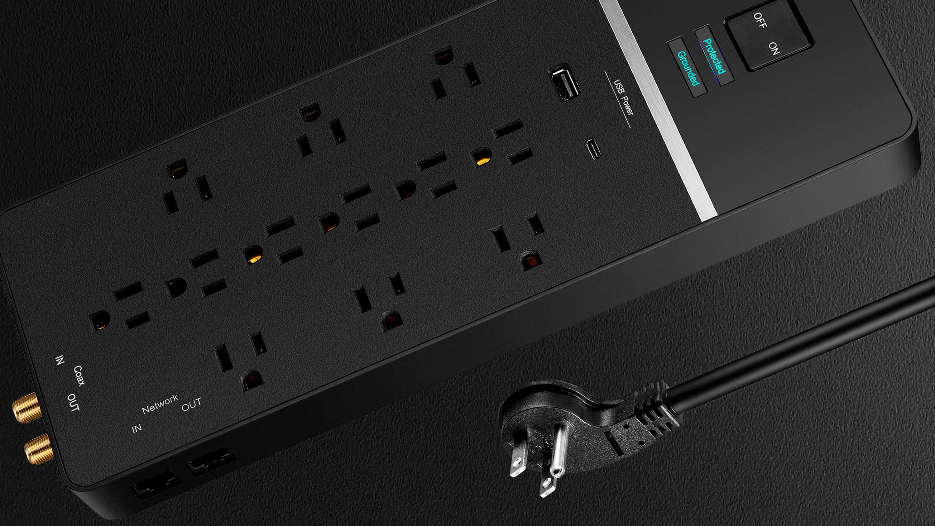 Alt View 13. Rocketfish™ - 12-Outlet Strip/1-USB-C/1-USB 4,680 Joules Surge Protector - Black.
