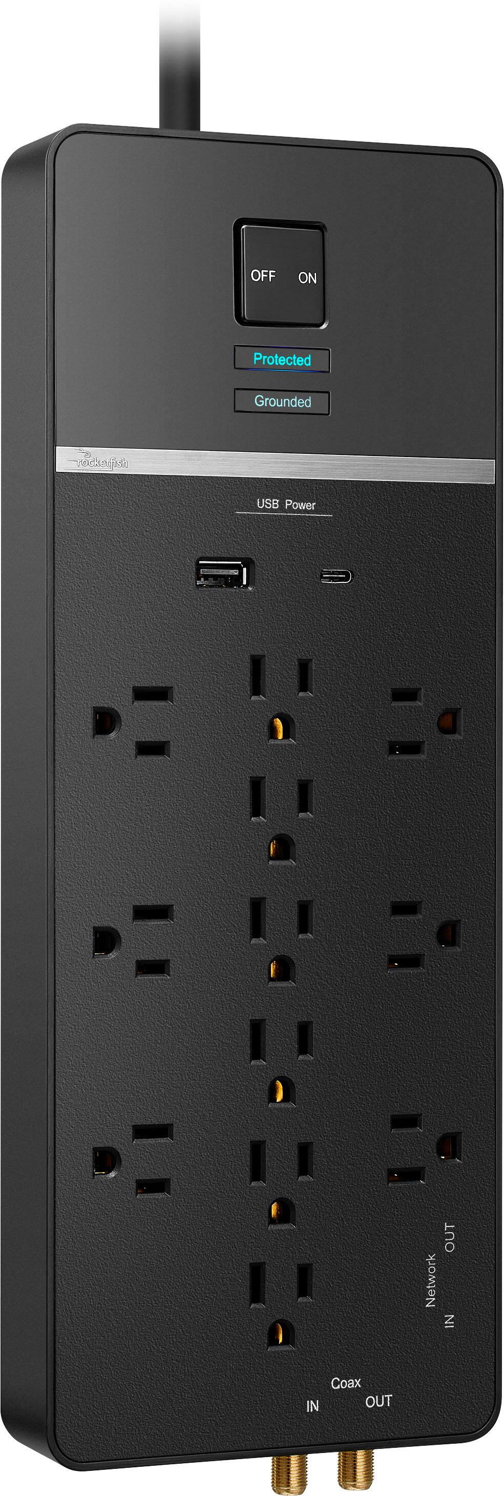 Alt View 19. Rocketfish™ - 12-Outlet Strip/1-USB-C/1-USB 4,680 Joules Surge Protector - Black.