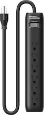 Front. Best Buy essentials™ - 6-Outlet 1,080 Joules Surge Protector - Black.