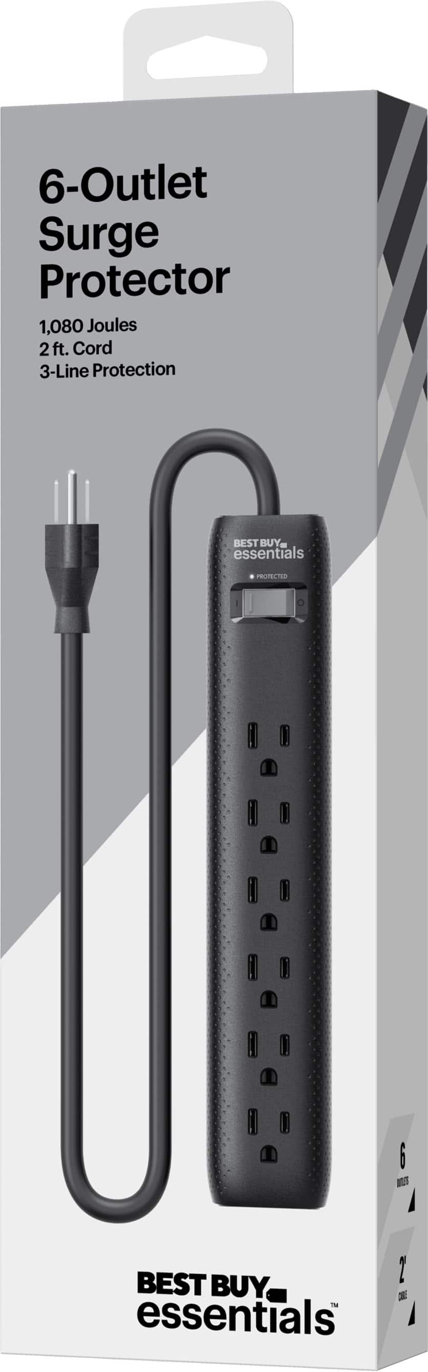 Alt View 14. Best Buy essentials™ - 6-Outlet 1,080 Joules Surge Protector - Black.