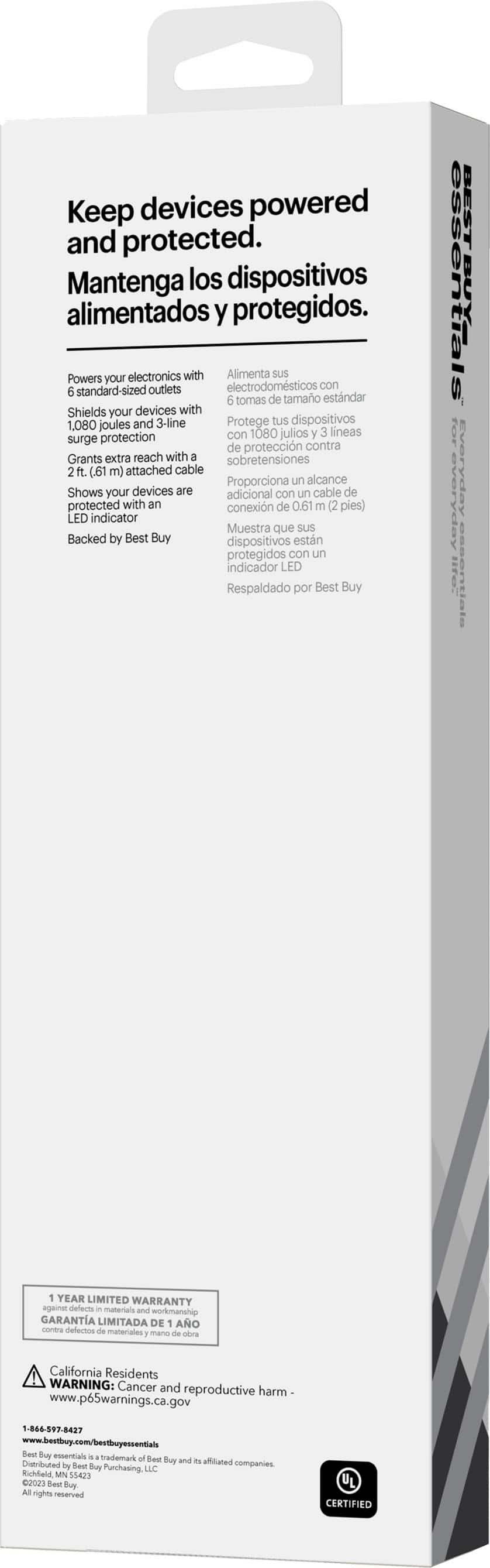 Alt View 15. Best Buy essentials™ - 6-Outlet 1,080 Joules Surge Protector - Black.