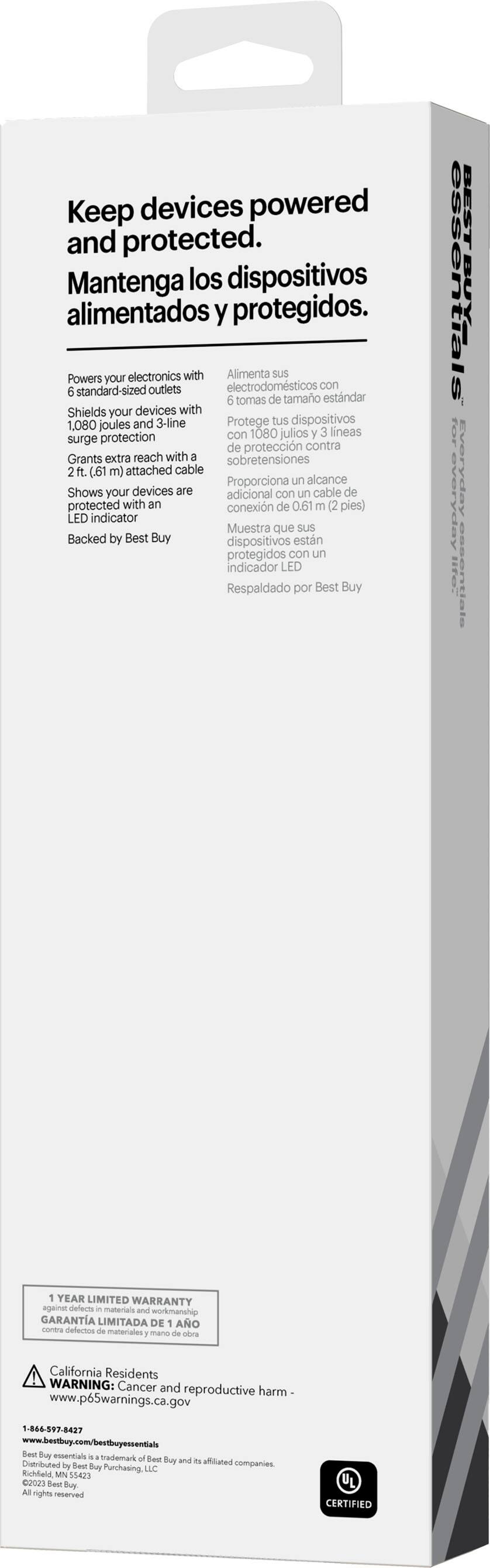 Alt View 15. Best Buy essentials™ - 6-Outlet 1,080 Joules Surge Protector - Black.