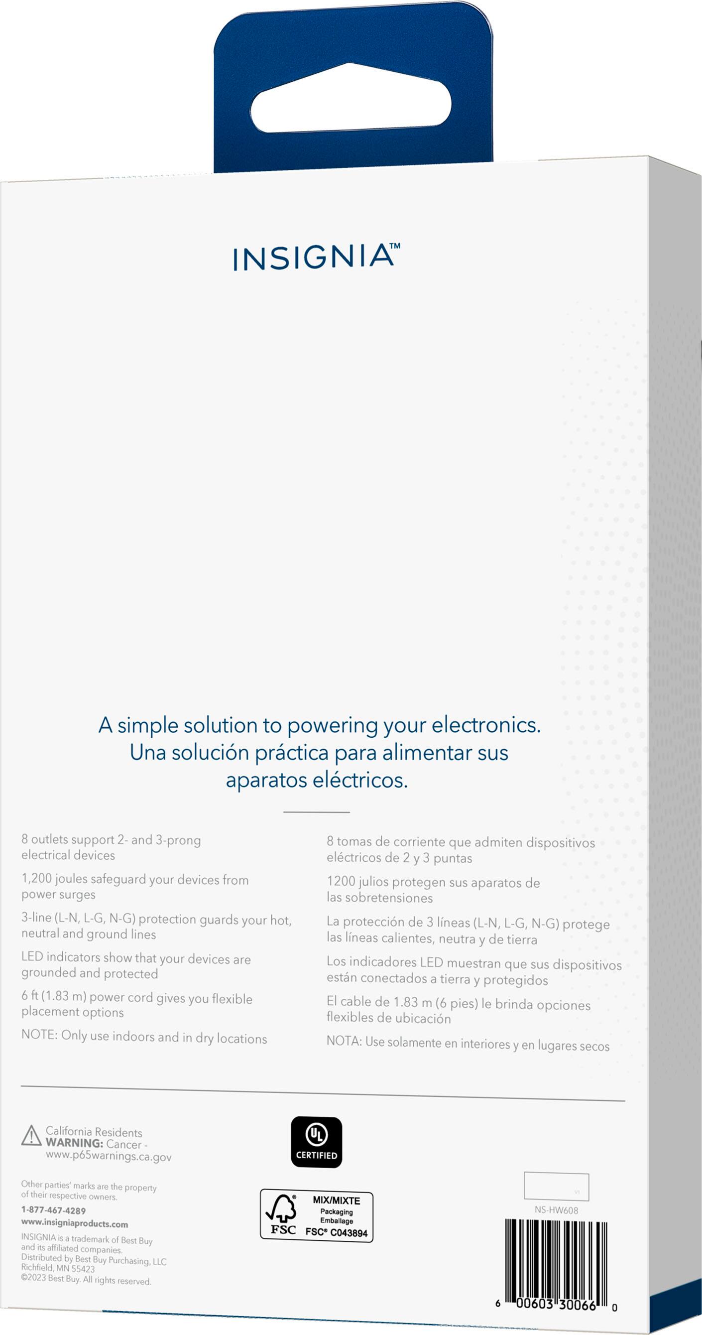 Alt View 21. Insignia™ - 8-Outlet 1,200 Joules Surge Protector - Black.