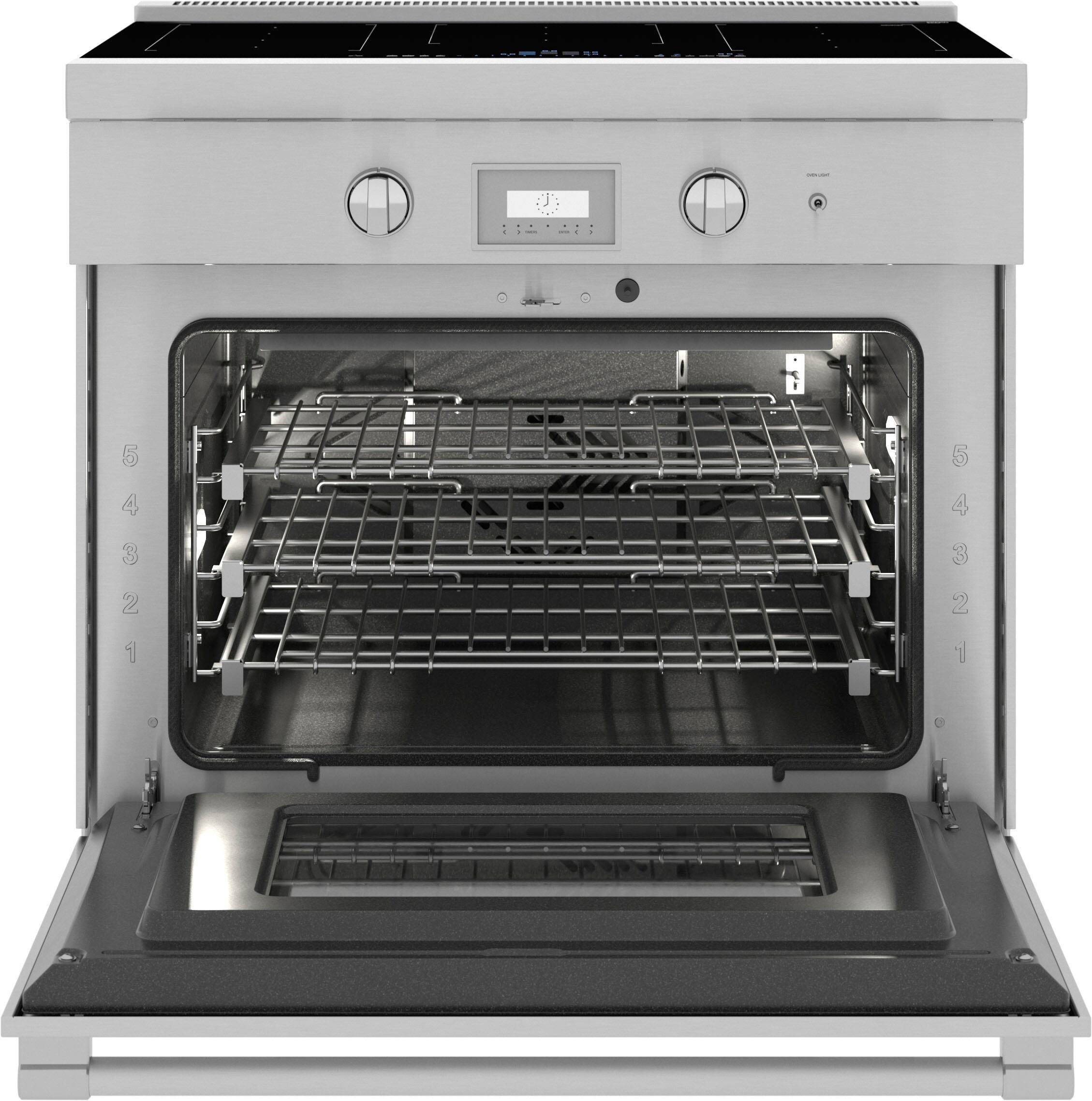 Left. Thermador - Pro Harmony Liberty 36" Freestanding Electric Induction True Convection Range with WiFi - Stainless Steel.