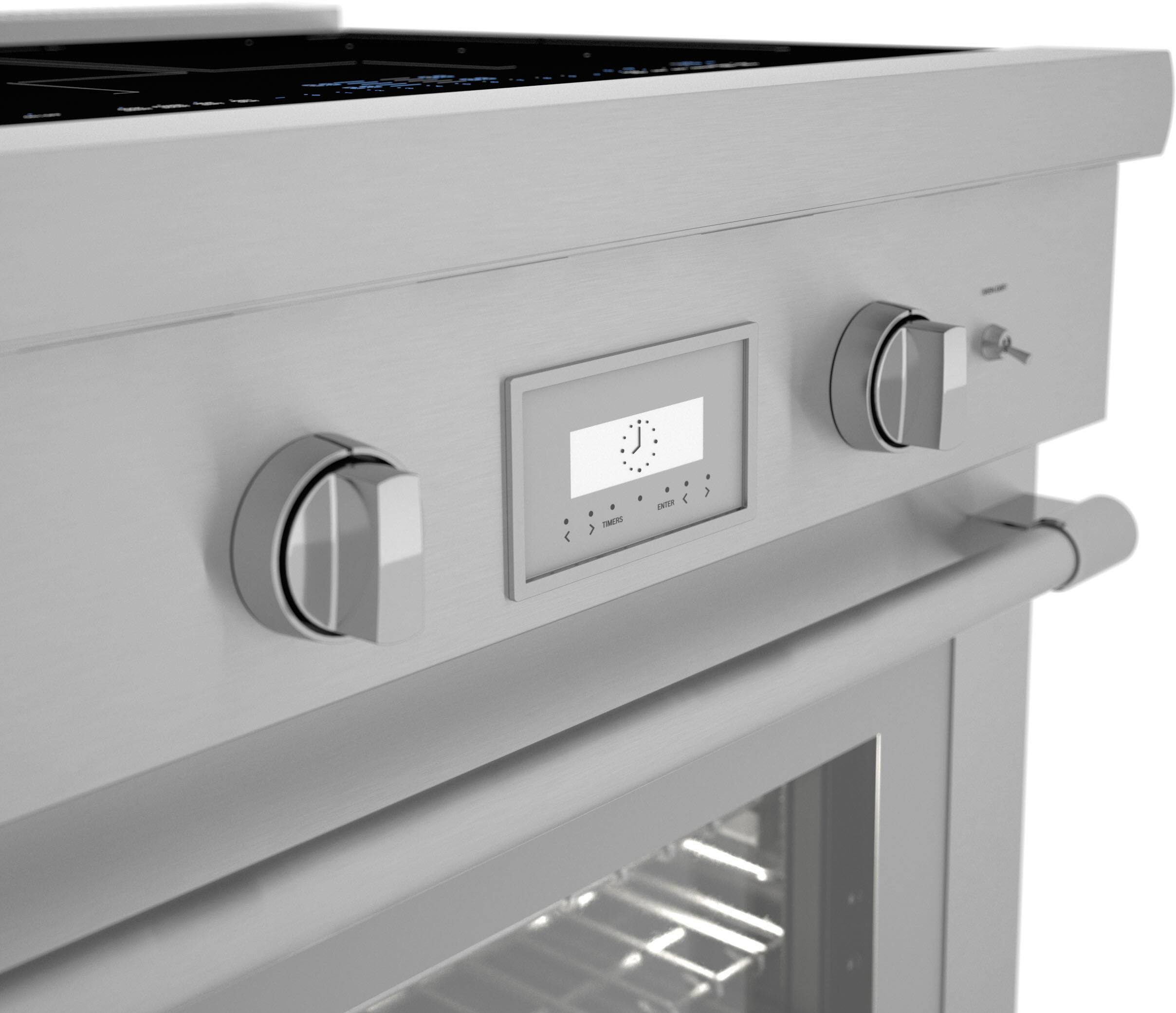 Left. Thermador - Pro Harmony Liberty 30" Freestanding Electric Induction True Convection Range with WiFi - Stainless Steel.