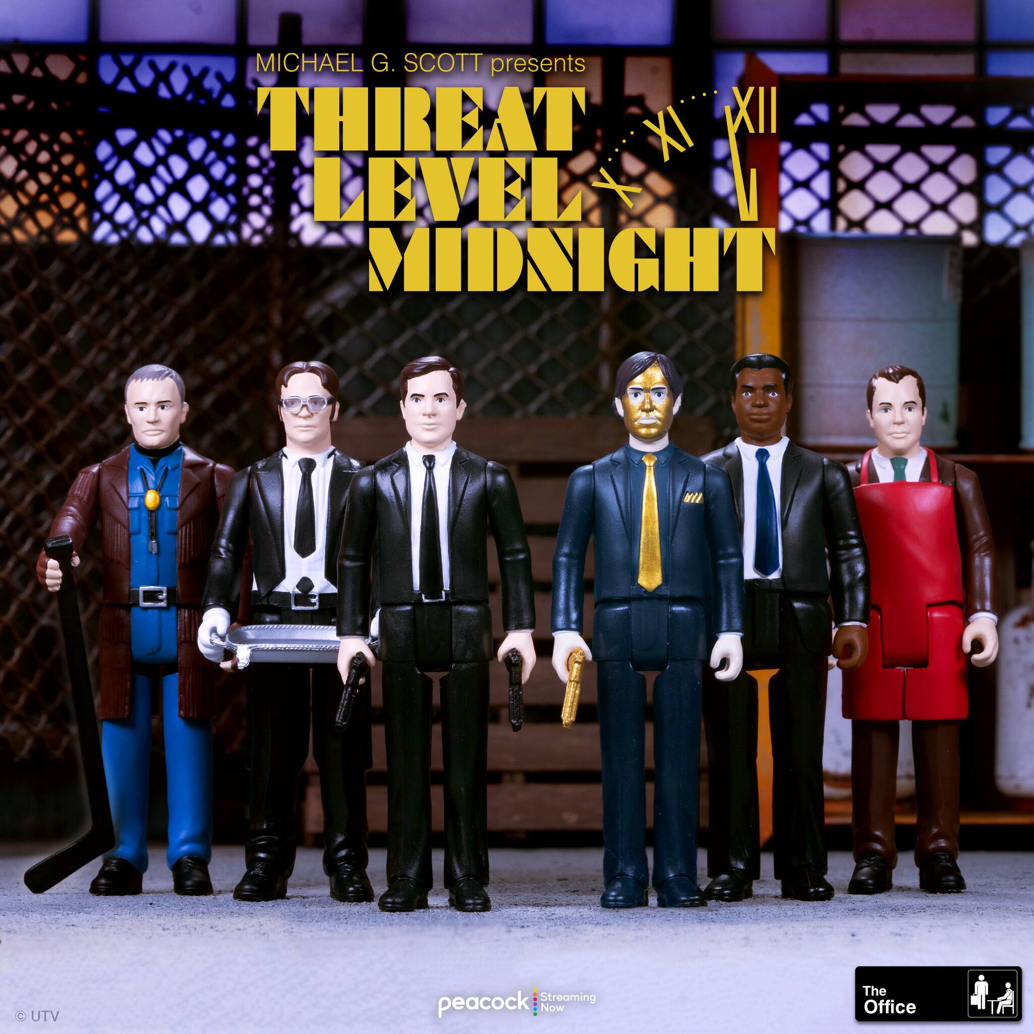 The image features a group of six action figures posed in various positions, likely representing different characters from a TV show or movie. The figures are dressed in suits and ties, suggesting a professional or formal setting. The action figures are lined up in a row, with some standing closer to the front and others further back. The scene appears to be a promotional image for the show or movie, showcasing the characters and their attire.