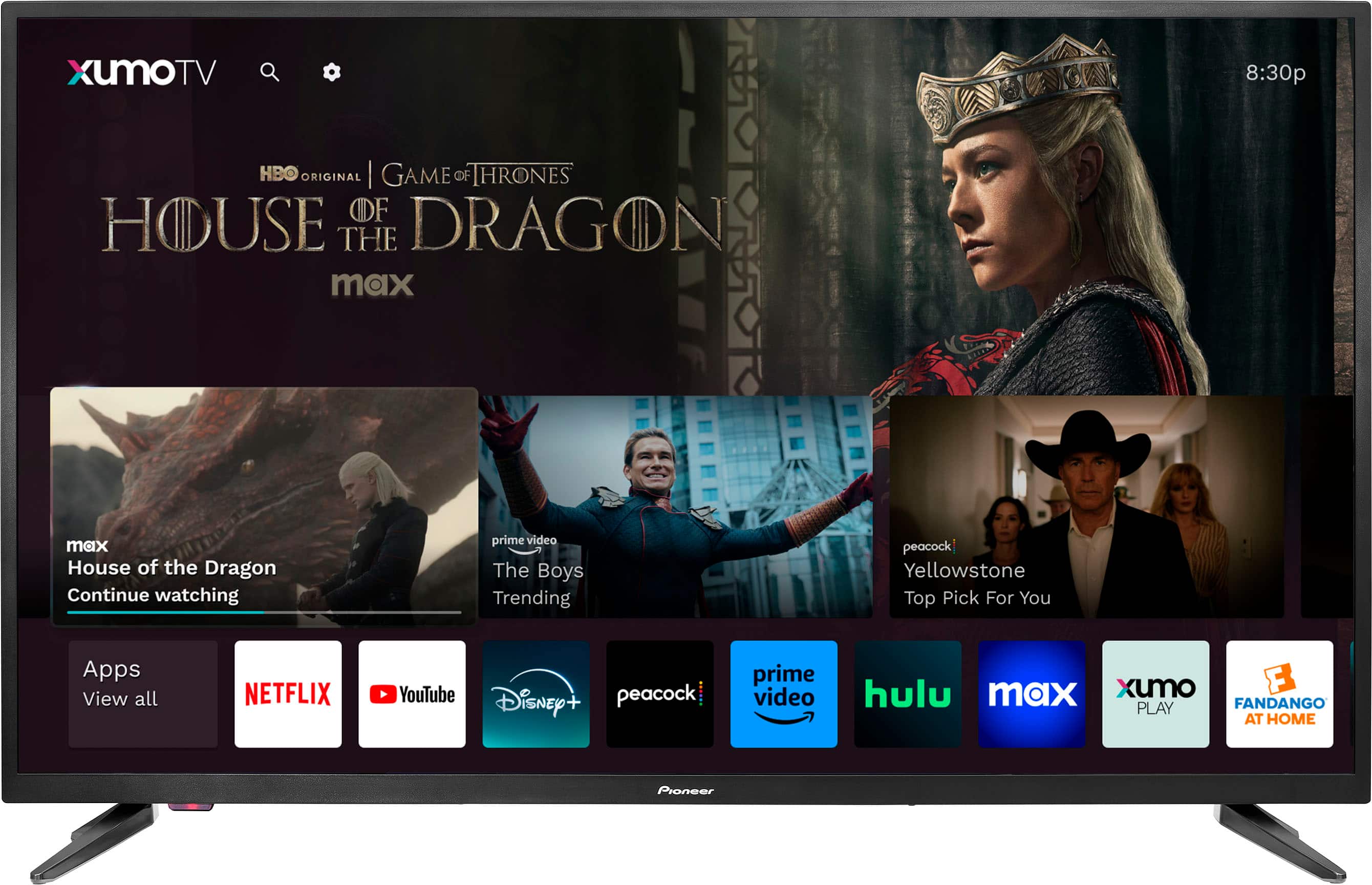 Left. Pioneer - 43" Class LED 4K UHD Smart Xumo TV - Black.