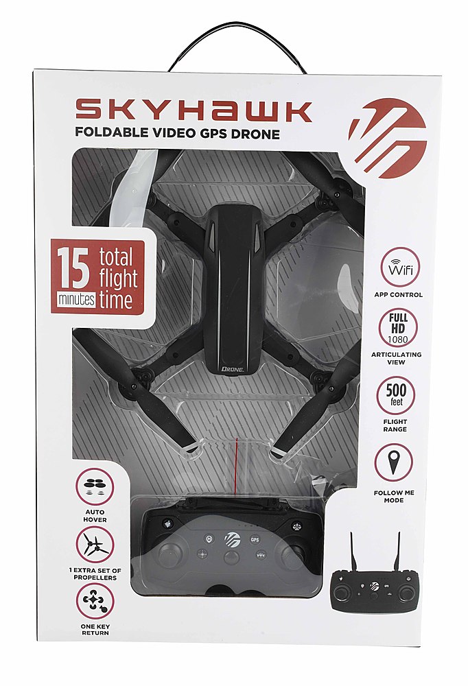 Vivitar Skyhawk Foldable Video GPS Drone with One-Button Takeoffs and  Landings, Black