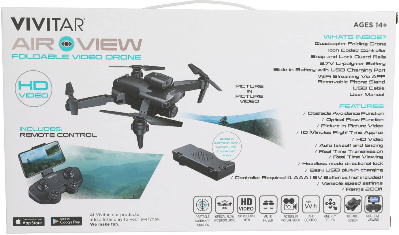 Alt View 11. Vivitar - Air View Foldable Drone with Remote - Black.