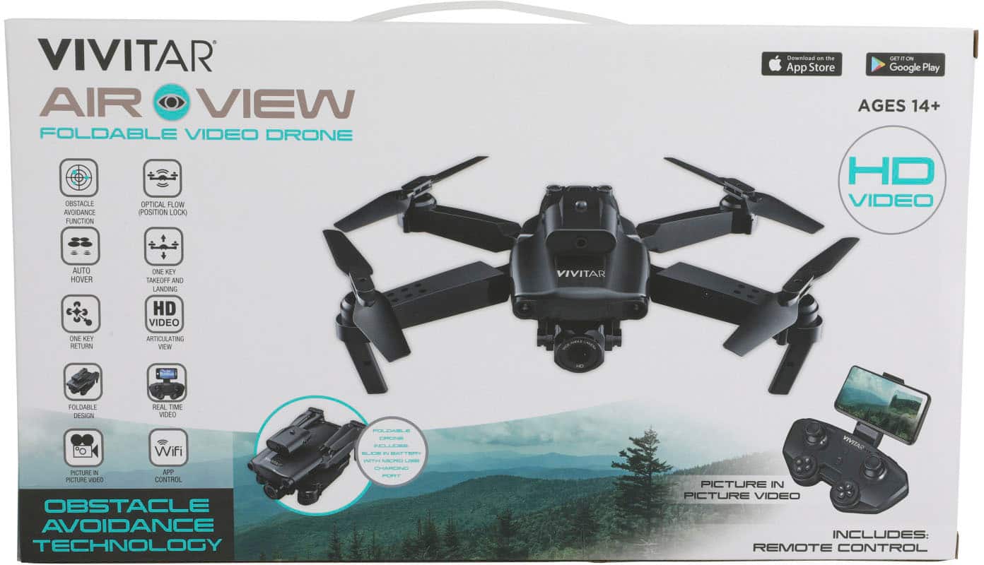Left. Vivitar - Air View Foldable Drone with Remote - Black.