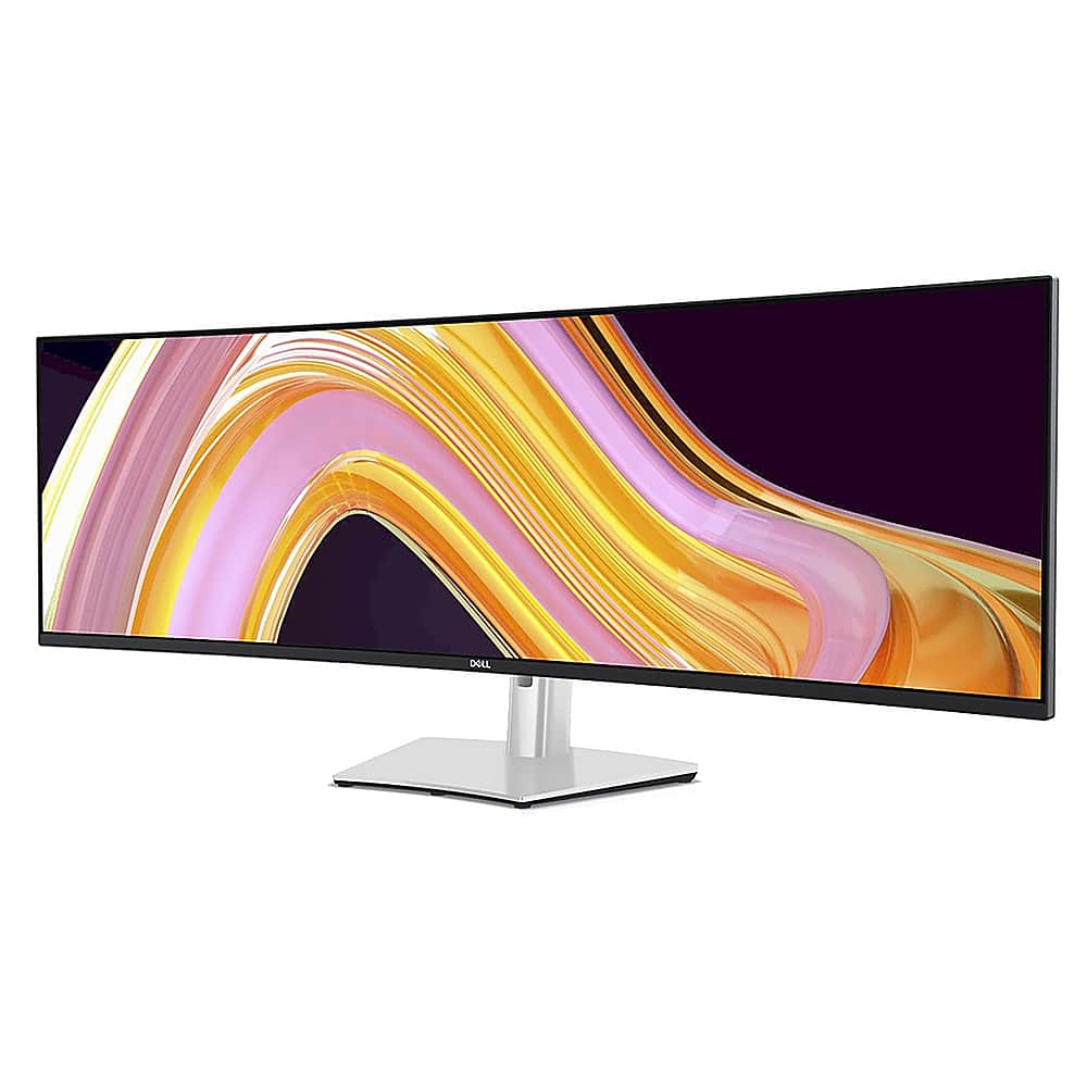Left. Dell - UltraSharp 49" IPS Black Curved Dual-Quad HD Monitor with USB-C Hub (DisplayPort, HDMI, USB) - Black/Silver.