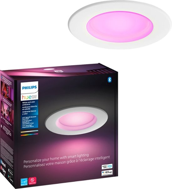 Front Zoom. Philips - Geek Squad Certified Refurbished Hue 5/6" High Lumen Recessed Downlight - White and Color Ambiance.