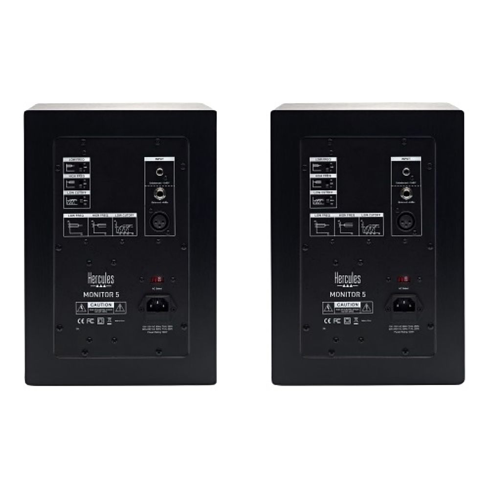 Left View: Hercules - DJ Monitor 5 - 2 x 80 watts Bi-Amplified Monitoring Speakers - Black