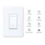 The image features a white smart home device with various icons and text labels. The text on the image can be grouped and corrected as follows:

1. Smart Dimming: This feature allows for adjusting the brightness of lights using a smartphone app or voice commands.
2. Fade On/Off: This feature enables users to control the lights by gradually turning them on or off, creating a smooth transition.
3. Voice Control: This feature allows users to control the lights using voice commands, making it more convenient and hands-free.
4. Remote Control: This feature allows users to control the lights using a remote control, providing an alternative to the smartphone app or voice commands.
5. Set Schedules: This feature enables users to set up schedules for the lights, allowing them to turn on and off at specific times.
6. Away Mode: This feature allows users to set the lights to turn on and off at random times to create the illusion of someone being at home.
7. Smarter with Sensors: This feature allows the smart home device to be more intelligent by using sensors to detect when someone is present or when the lights are not in use.
8. Matter-Certified: This feature indicates that the smart home device is certified by the Matter standard, ensuring compatibility with other smart home devices and systems.