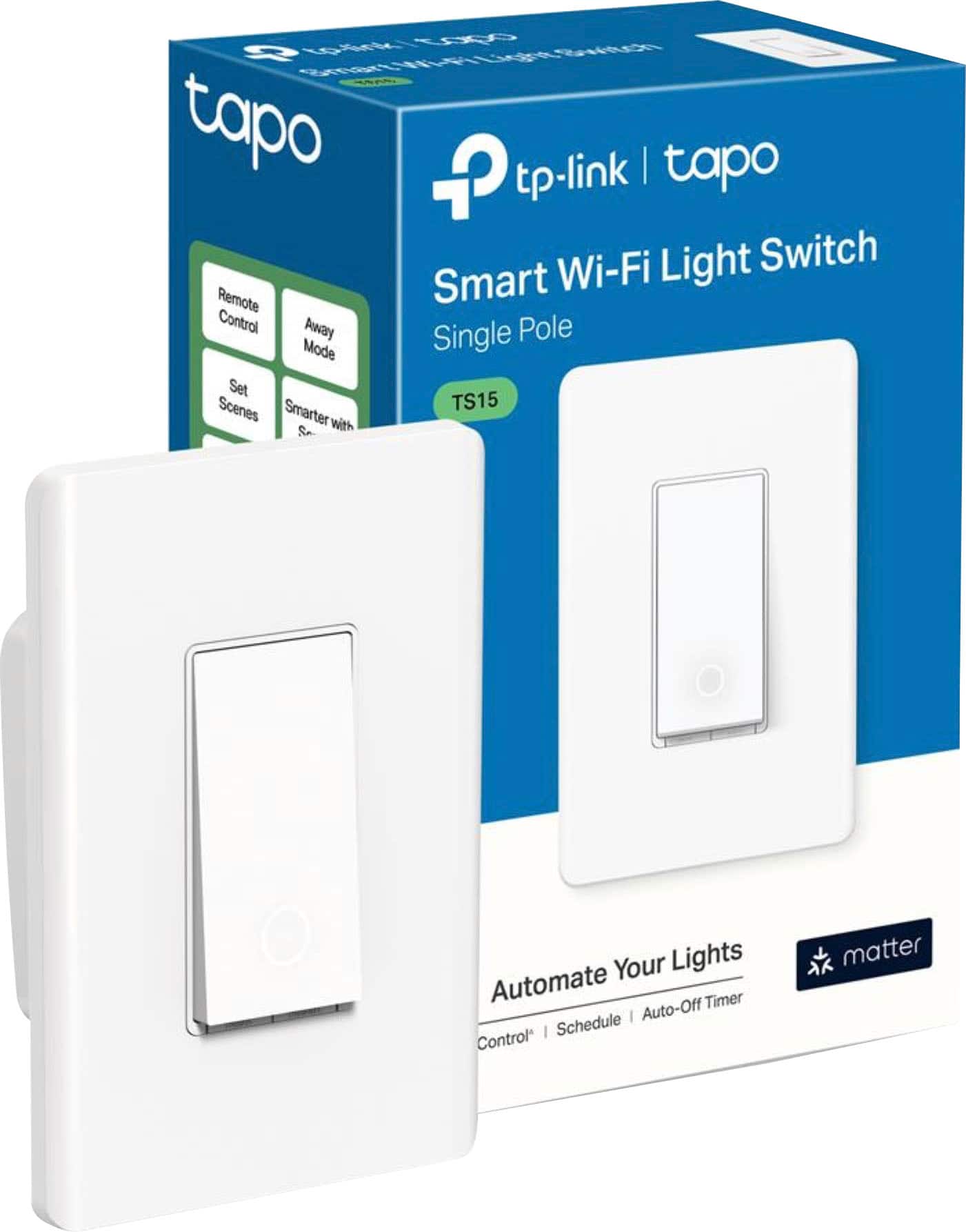 LAK Mauc 3 Lia tapo tp-link | tapo Wi-Fi Light Switch Remote Smart Control Away Pole Mode Single Set Scenes TS15 Smarter with Your Lights Automate Timer Auto-Off I Schedule Control matter