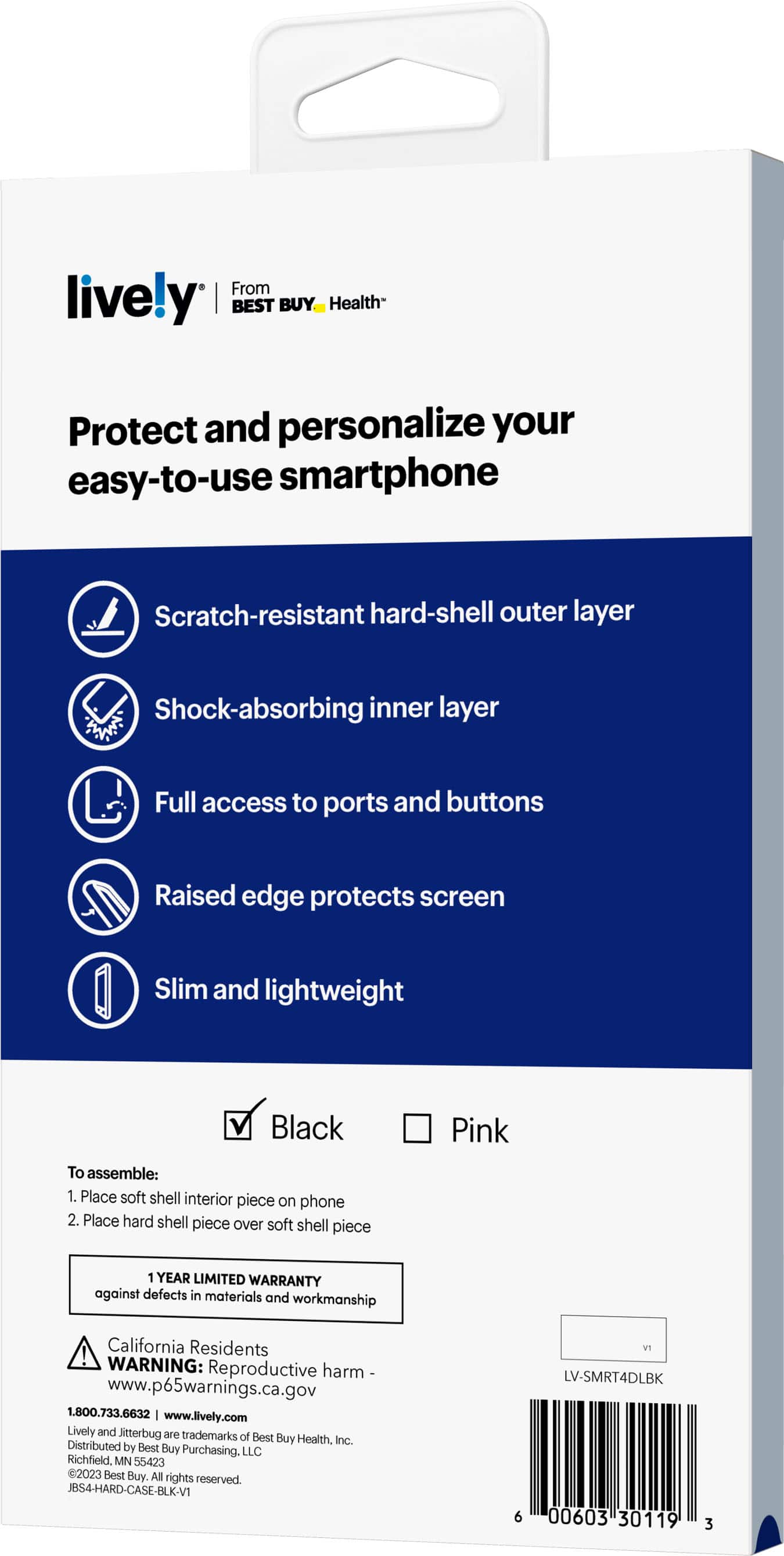 Alt View 3. Lively® - Dual-Layer Hard Shell Case for Jitterbug Smart4 - Black.