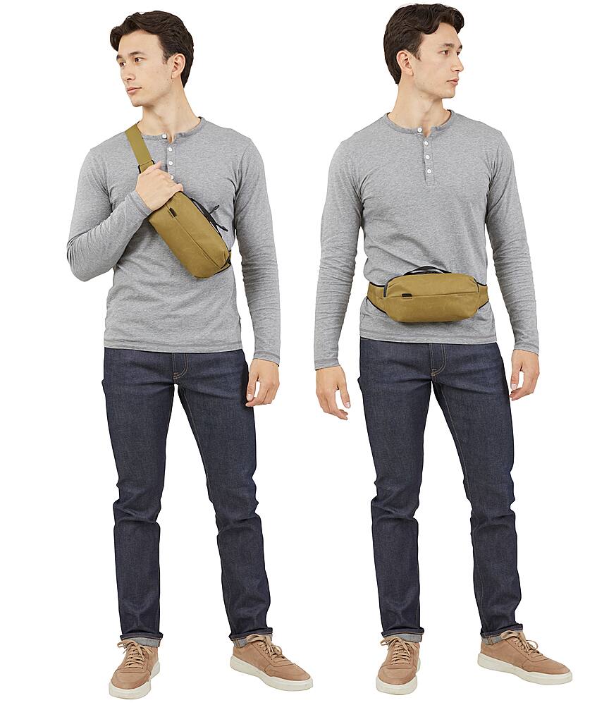 Left. Thule - Aion Sling Bag- Water-resistant coating- Adjustable for hip or shoulder- Brown - Nutria.