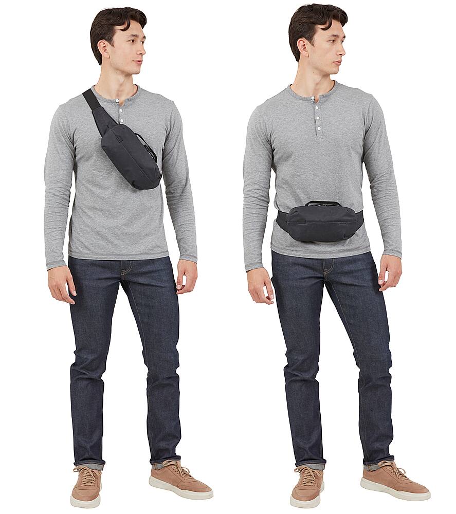 Left. Thule - Aion Sling Bag- Water-resistant coating- Adjustable for hip or shoulder - Black.